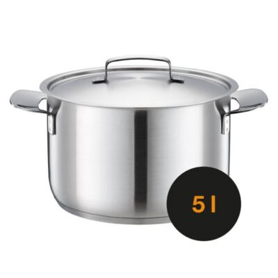 Oala cu capac, din otel inoxidabil, fara acoperire antiaderenta, Fiskars All Steel, 5 l