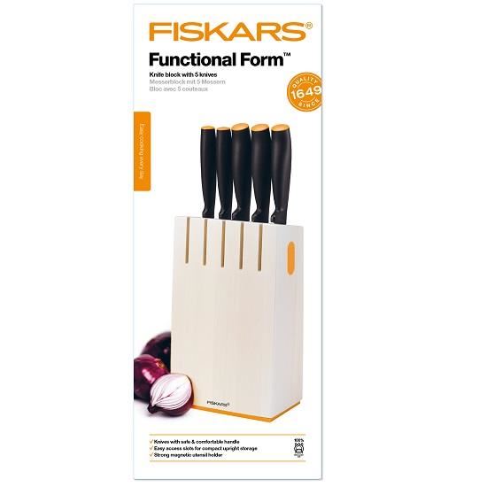 4407296_PRODUCT Set 5 cutite + bloc de lemn Fiskars Functional Form, otel inoxidabil, alb - imagine 1