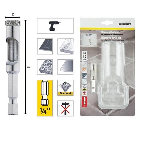 4415518_PRODUCT Carota diamantata pentru placi ceramice, ALPEN PROFI DIAMANT, coada hexagonala (1/4"), 6X60 - imagine 1
