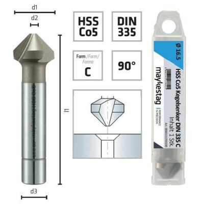 Tesitor, Alpen HSS Co5, 90o, DIN335 C, coada cilindrica, Z3, 13.4X2.9X9X56
