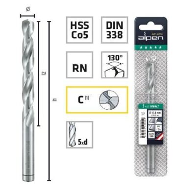 Burghiu pentru metal, ALPEN HSS Cobalt, DIN338 RN