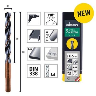 Burghiu pentru metal, ALPEN HSS SPRINT MASTER, DIN338 RN , coada redusa  (12.5X30) 20.0X205