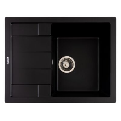 FCB-6449ABA/1T, Chiuveta de bucatarie din granit cu o cuva si scurgator, seria ANILA, Black/Anthracite, 645x495x200 mm, FLOW