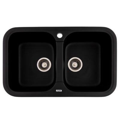 FCB-7647TBA/2, Chiuveta de bucatarie din granit cu doua cuve, seria TWINS, Black/Anthracite, 765x470x190 mm, FLOW
