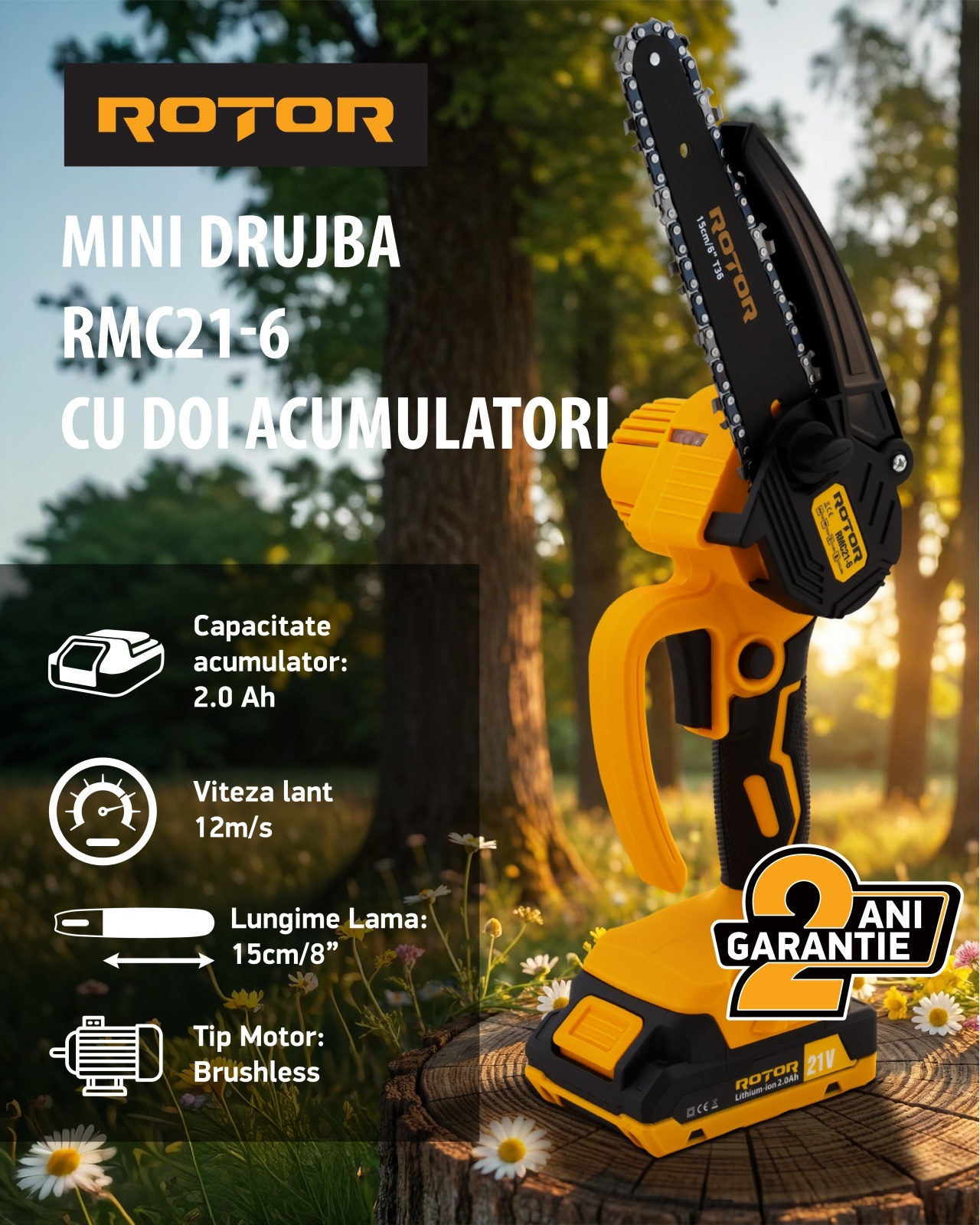 Fierastrau cu lant si acumulator ROTOR RMC21-6, 12m/s, 21V / 2Ah – SimpleTools Fierastrau cu lant si acumulator ROTOR RMC21-6, 12m/s, 21V / 2Ah - SimpleTools