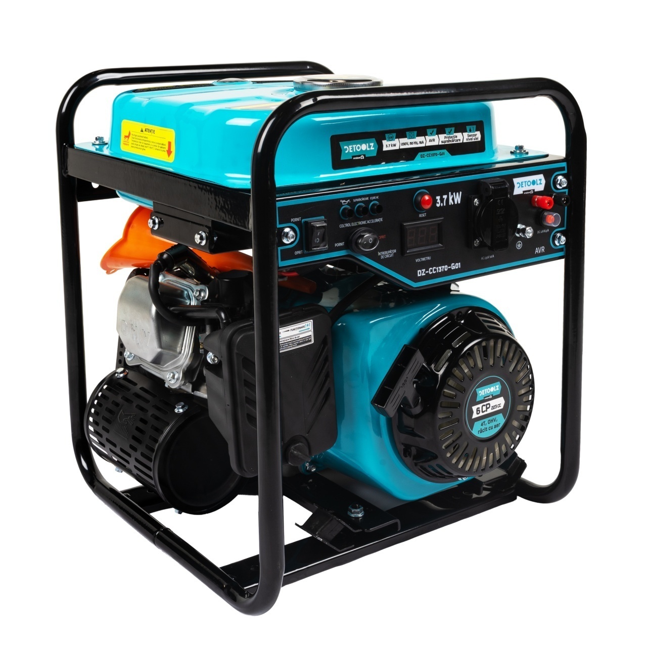 generator-invertor-detoolz-3-7-kw-1-priza-230v-motor-pe-benzina-4347406 Generator invertor Detoolz, 3.7 kW, 1 priza 230V, motor pe benzina 4 timpi, pornire manuala, capacitate rezervor 9 litri - imagine 1