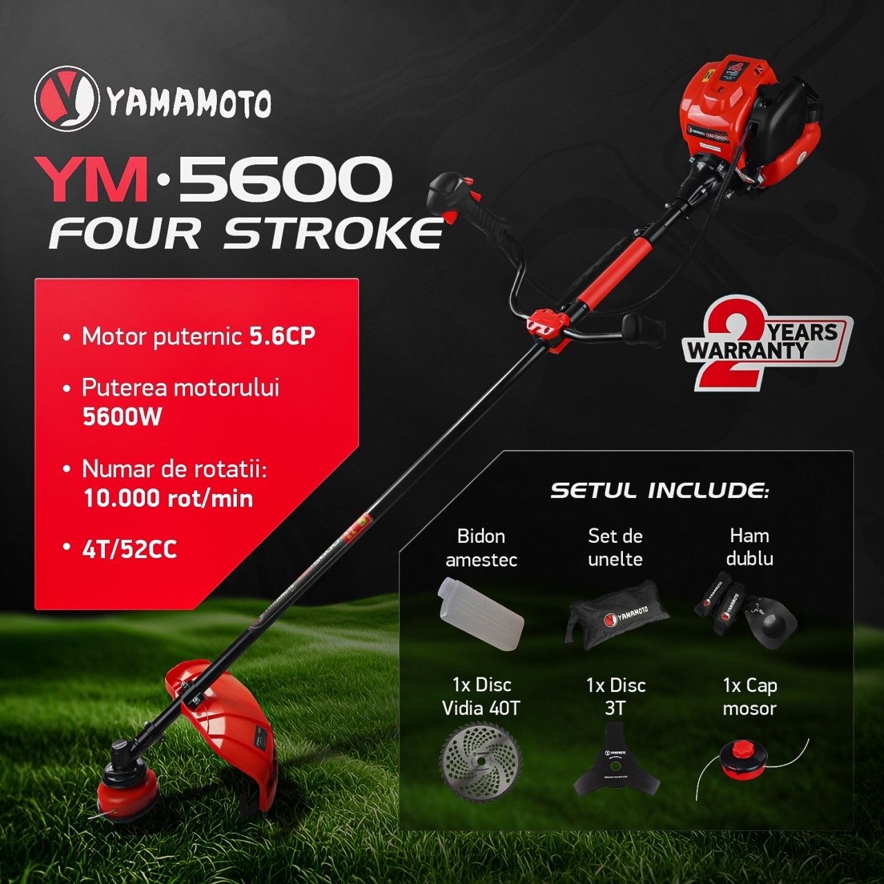 Motocoasa pe benzina YAMAMOTO YM-5600, 4 T, 5.6 CP, 52CC – SimpleTools Motocoasa pe benzina YAMAMOTO YM-5600, 4 T, 5.6 CP, 52CC - SimpleTools