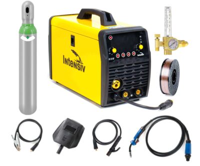 Pachet complet sudura MIG/MAG: MIG 210 Intensiv, 230 V, 200 A, Butelie corgon 8l (plina), rola otel 5kg - 0.8mm