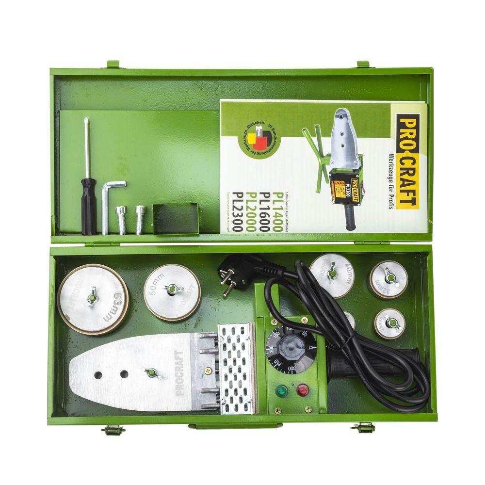 Plita PPR Procraft PL1600, 800 W, bacuri 20 25 32 40 50 63 mm, ciocan de lipit tevi PPR - SimpleTools