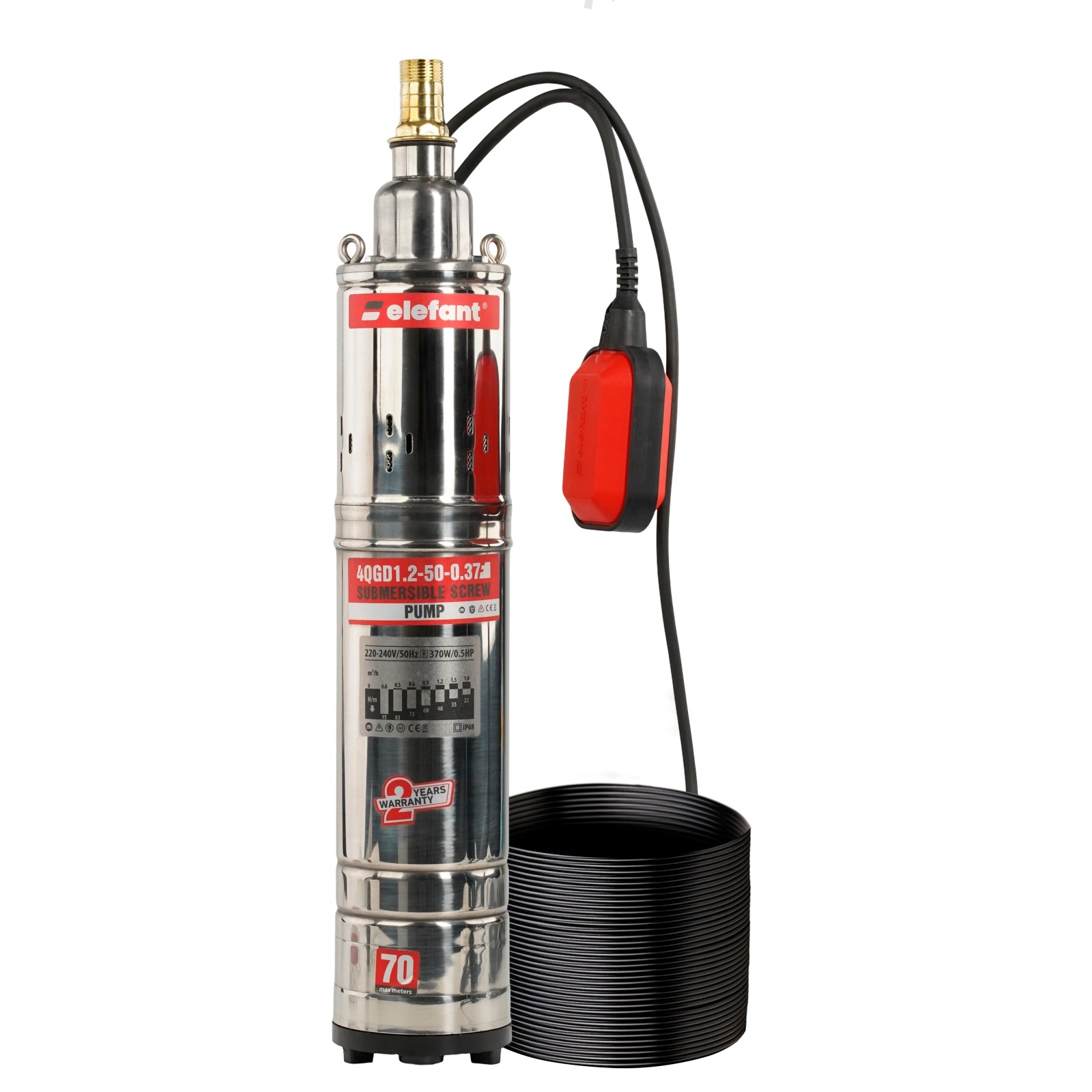Pompa submersibila Elefant 4QGD1.2-50-0.37F cu plutitor, 1100W, debit 95 l/min, inaltime refulare 83 m – SimpleTools Pompa submersibila Elefant 4QGD1.2-50-0.37F cu plutitor, 1100W, debit 95 l/min, inaltime refulare 83 m - SimpleTools