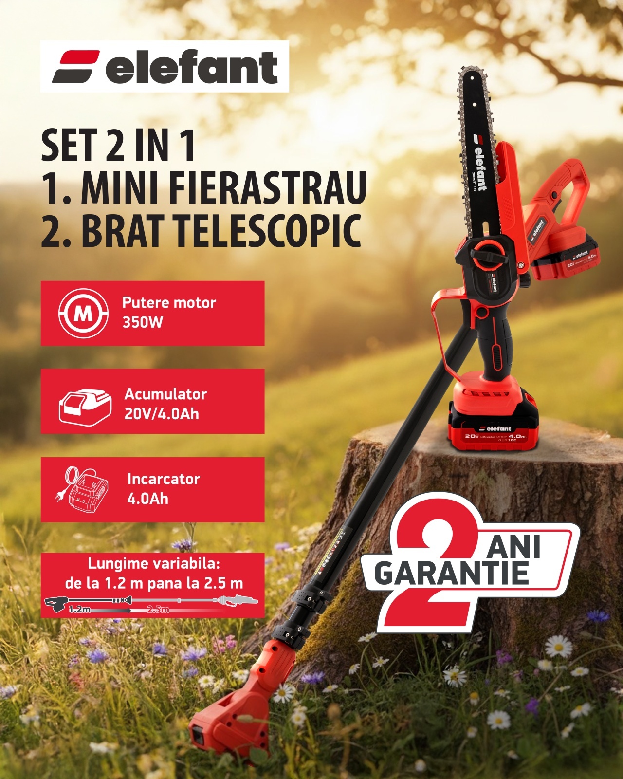 Set Mini drujba 8″ si Extensie prelungire 2,5 m pe acumulator cu 1 acumulator 4Ah si incarcator ELEFANT ESBS8EP2.5 – SimpleTools Set Mini drujba 8" si Extensie prelungire 2,5 m pe acumulator cu 1 acumulator 4Ah si incarcator ELEFANT ESBS8EP2.5 - SimpleTools