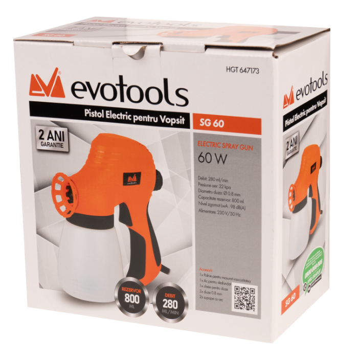 Pistol Electric pentru Vopsit SG60 EvoTools / P[W]: 60; V[ml]: 800 - SimpleTools