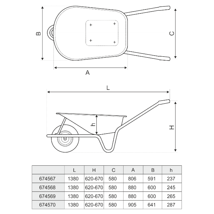 Roaba V Cuva Zincata Roata Pneumatica si Janta Metalica / T: 80 C; C[buc]: 1 - SimpleTools