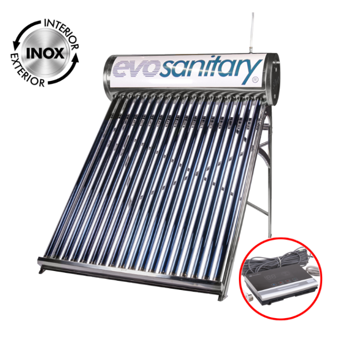 Sistem Panou Solar Nepresurizat cu Controller 1024-58 INOX / Vt[l]: 202; Vr[l]: 150; T[buc]: 18; Dt[mm]: 58; Ltub[mm]: 1800 - SimpleTools