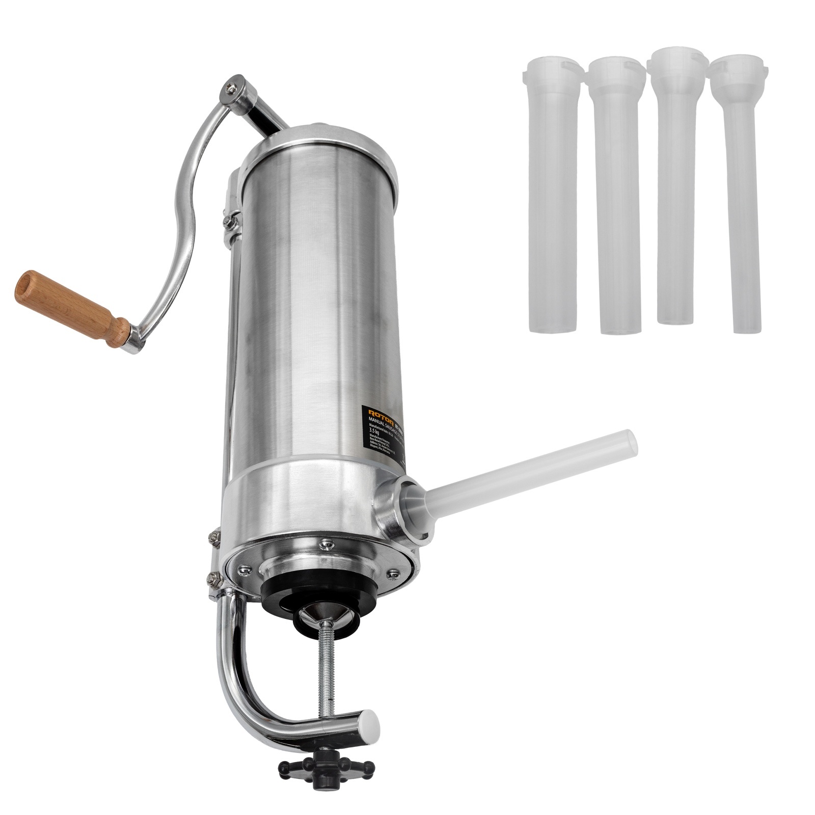 aparat-manual-de-facut-carnati-rotor-ry-2006c-vertical-3-5-kg-inox111208131 Aparat manual de facut carnati ROTOR RY-2006C, vertical, 3,5 kg, inox alimentar, 4 palnii, fixare pe masa cu clema - imagine 1