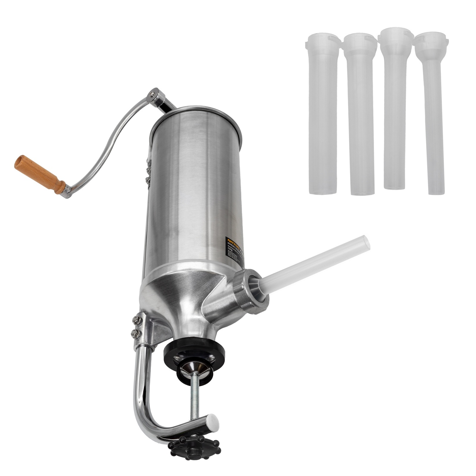 aparat-manual-de-facut-carnati-rotor-ry-2008cb-vertical-4-kg-inox111208143 Aparat manual de facut carnati ROTOR RY-2008CB, vertical, 4 kg, inox alimentar, 4 palnii, fixare pe masa cu clema - imagine 1