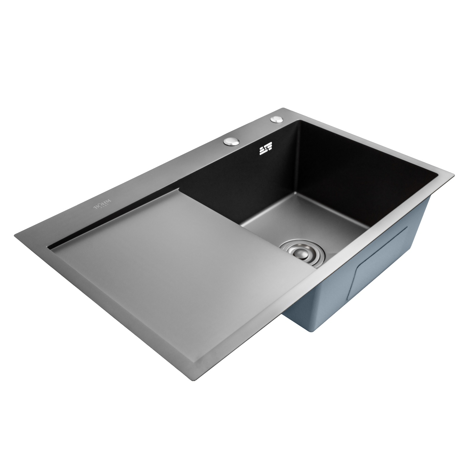 Chiuveta bucatarie BÖHM BH7849RBA, inox alimentar SUS304, 780 x 490 x 220 mm, finisaj Negru, picurator stanga, sifon inclus – SimpleTools Chiuveta bucatarie BÖHM BH7849RBA, inox alimentar SUS304, 780 x 490 x 220 mm, finisaj Negru, picurator stanga, sifon inclus - SimpleTools