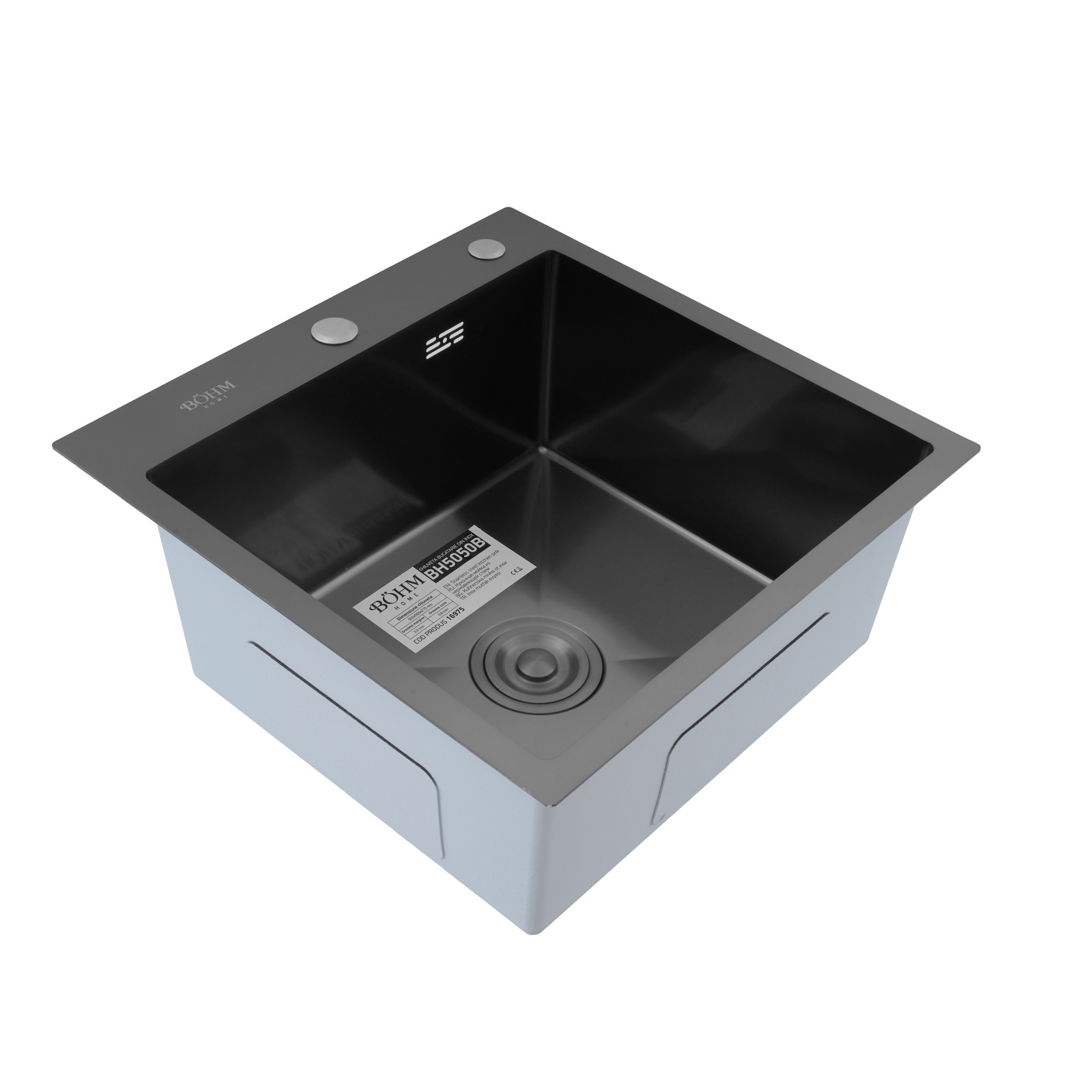 Chiuvetă de bucătărie din inox alimentar SUS304 BH5050B BÖHM Nano Black 500X500X215 mm – SimpleTools Chiuvetă de bucătărie din inox alimentar SUS304 BH5050B BÖHM Nano Black 500X500X215 mm - SimpleTools