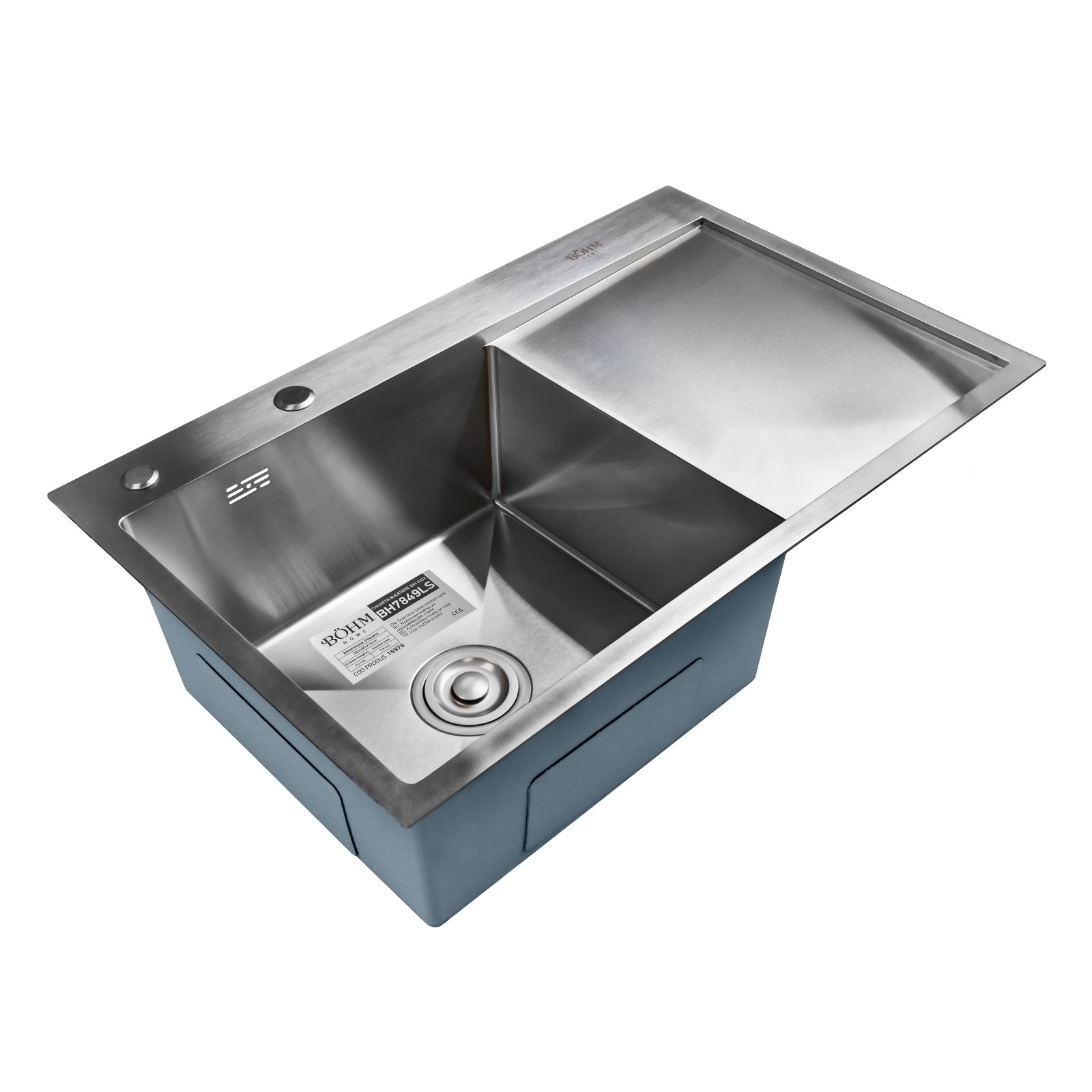 Chiuvetă de bucătărie din inox alimentar SUS304 – BÖHM BH7849LS SATIN 780 × 490 × 220 mm – SimpleTools Chiuvetă de bucătărie din inox alimentar SUS304 – BÖHM BH7849LS SATIN 780 × 490 × 220 mm - SimpleTools
