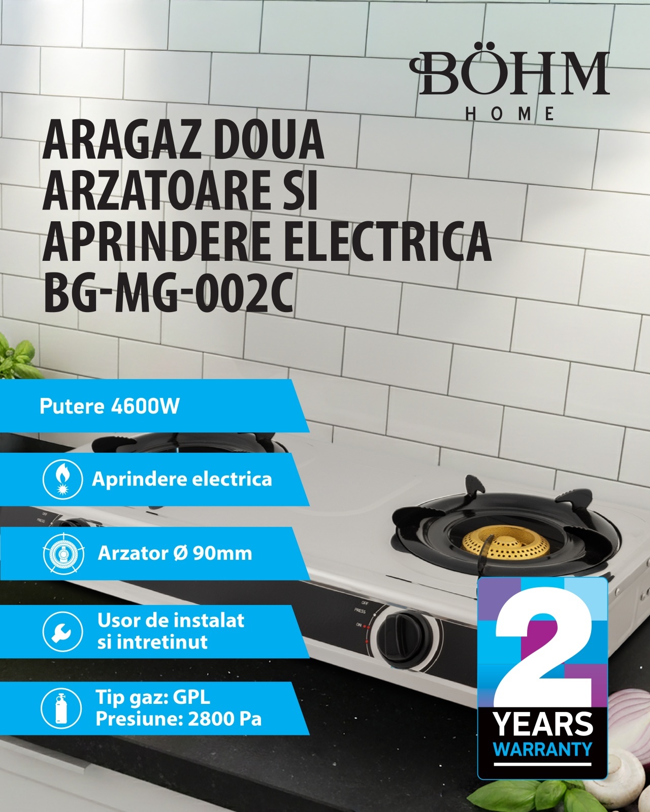 Plită cu două arzătoare și aprindere electrică BÖHM BG-MG-002C Chrome – SimpleTools Plită cu două arzătoare și aprindere electrică BÖHM BG-MG-002C Chrome - SimpleTools