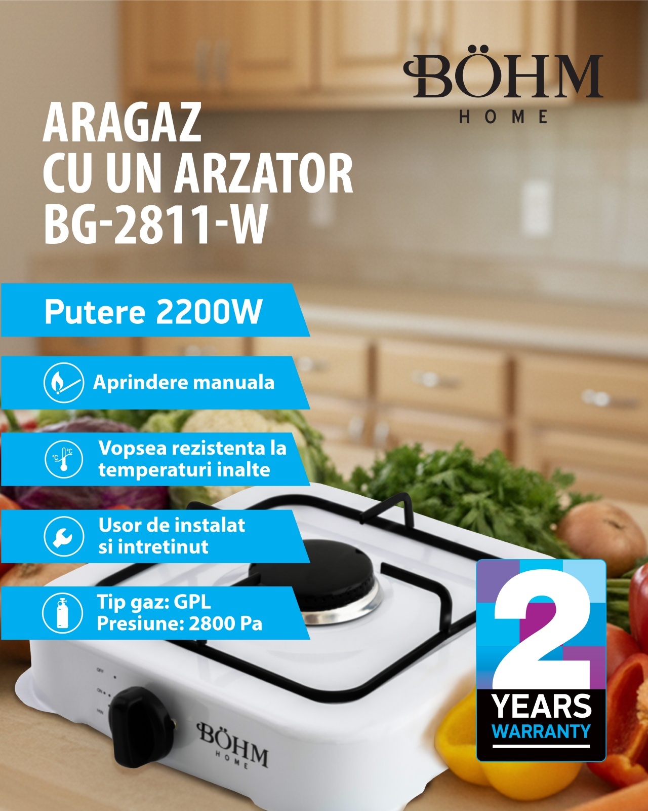 Plită cu un arzător pe gaz BÖHM BG-2811-W alb – SimpleTools Plită cu un arzător pe gaz BÖHM BG-2811-W alb - SimpleTools