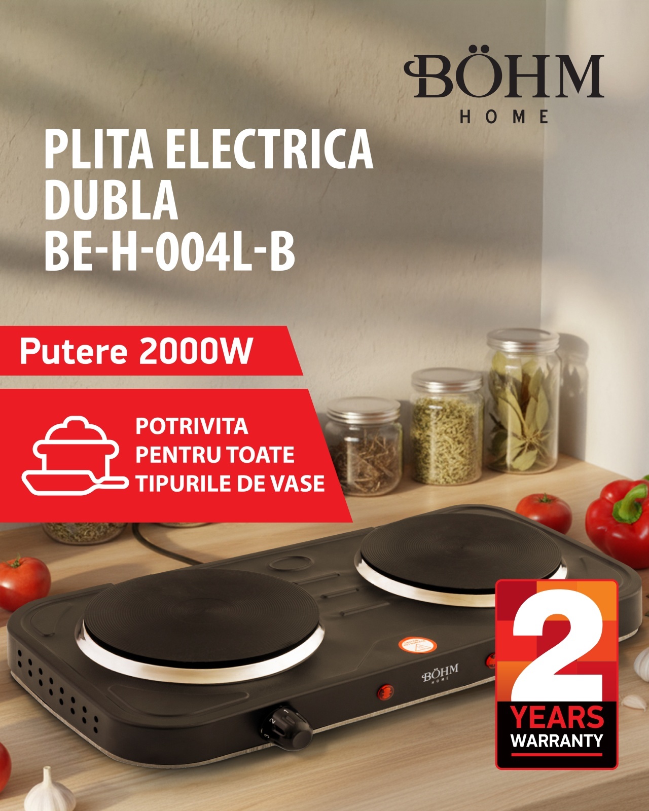 Plită electrică dublă BÖHM BE-H-004L-B negru – SimpleTools Plită electrică dublă BÖHM BE-H-004L-B negru - SimpleTools
