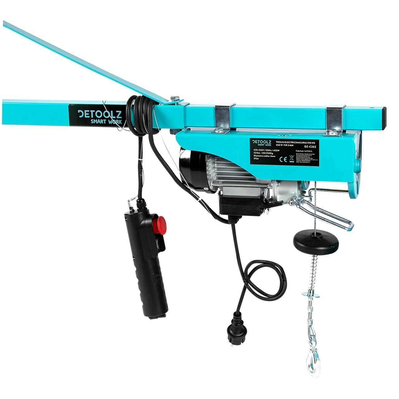 Troliu electric (macara) 250kg 450W fir 3mm – SimpleTools Troliu electric (macara) 250kg 450W fir 3mm - SimpleTools